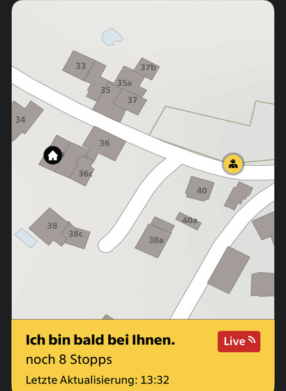 Karte mit Standort des Postfahrzeugs